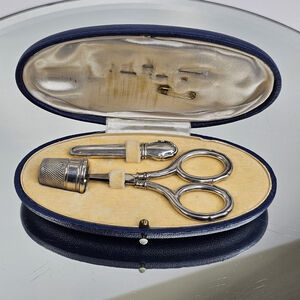 Silver Thimble (Sterling), Needle Case (925), Scissors (835) Etc